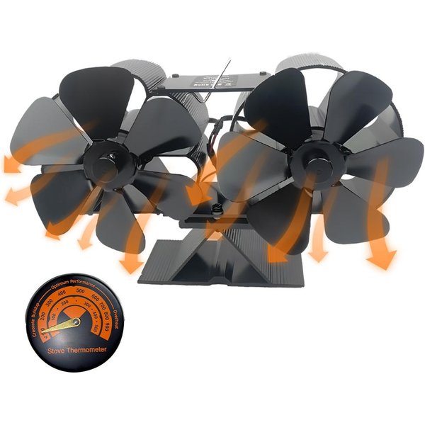 Ventilador De Estufa De LeñA Con Motor Silencioso Doble Alimentado Por Calor, 6 Aspas, Ventilador De Chimenea No EléCtrico Activado Por Calor No Thermometer Negro-image