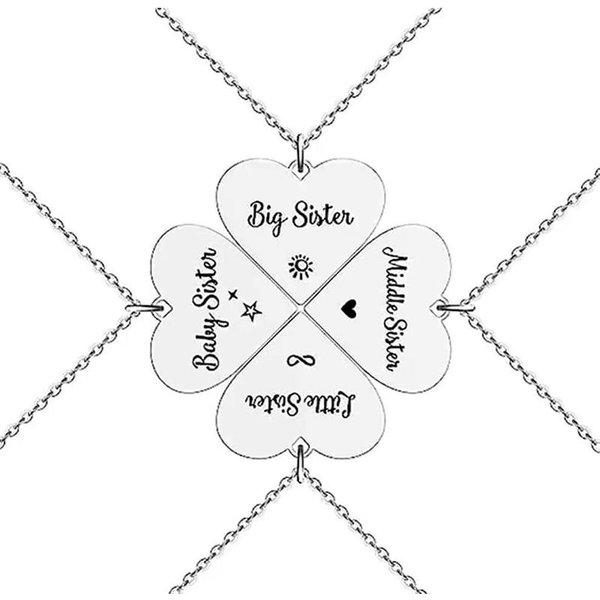 4 Piezas Collares Con Colgante De CorazóN Y TréBol De Cuatro Hojas Acero Inoxidable Mejores Amigas Para Siempre Collares Bff JoyeríA Para Hermanas White-image