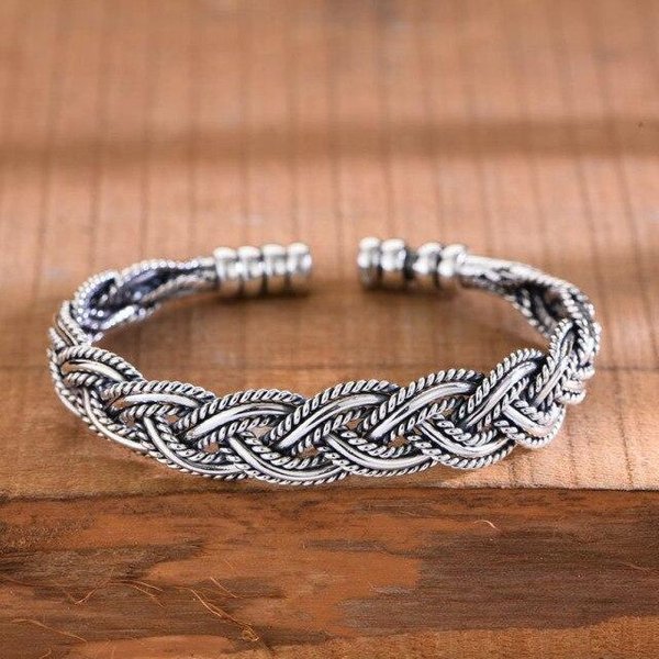 925 Sterling Silver Twist Hollow Bransoletka Bransoletka Kobieta MężCzyzna Retro RęCznie BiżUteria Brown-image