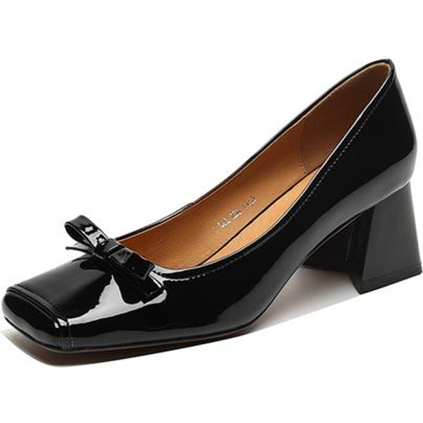 Wiosenne Damskie CzółEnka Lakierowane Buty Damskie Kwadratowy Nosek Grube Obcasy Buty Retro Wysokie Obcasy 36 Black-image