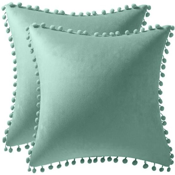 Juego De 2 Fundas De Almohada De Terciopelo Funda De CojíN Lisa Con Bolas De Pompones Fundas De CojíN Decorativo Para Hogar Cama Sofá 45X45 30X50 Cm 45X45Cm-image