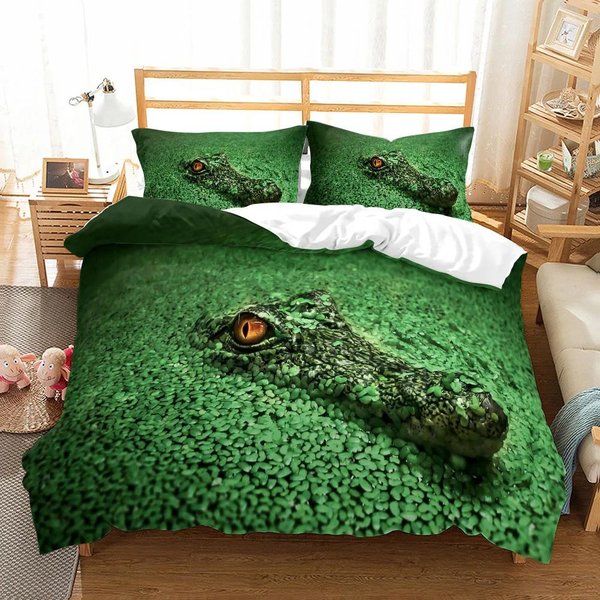 Ropa De Cama Caimanes Cama Doble Juego De EdredóN Juego De Dormitorio Textil Para El Hogar Juego De Cubrecama Doble Jogo De Cama Funda De EdredóN 2 Fundas De Almohada AU Single(140X210Cm)-image