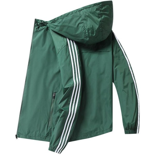 Kurtka MęSka Wiosenna Nowa Z Kapturem Kurtka Casualowa Sportowa Trzy Paski Cienka Bluzka Modna MęSka Outdoorowa 2XL Zielony-image
