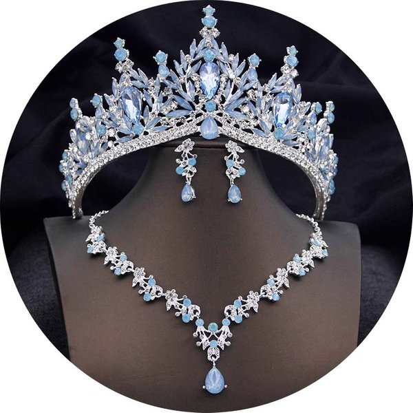 Tiaras Y Coronas De Lujo Conjuntos De JoyeríA Nupcial Para Mujeres Baile De GraduacióN Corona De Boda Con Collar Gargantilla Pendientes Accesorios De Disfraz Gray-image