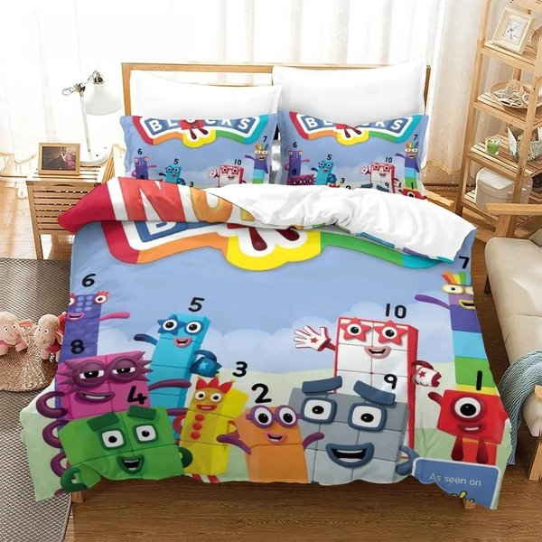Zestaw PośCieli Z Blokami Liczbowymi Z KreskóWek Poszewka Na KołDrę Zestaw PośCieli Poszewka Na Poduszkę KołDra King Queen Size ChłOpcy DorośLi 140X200Cm-image