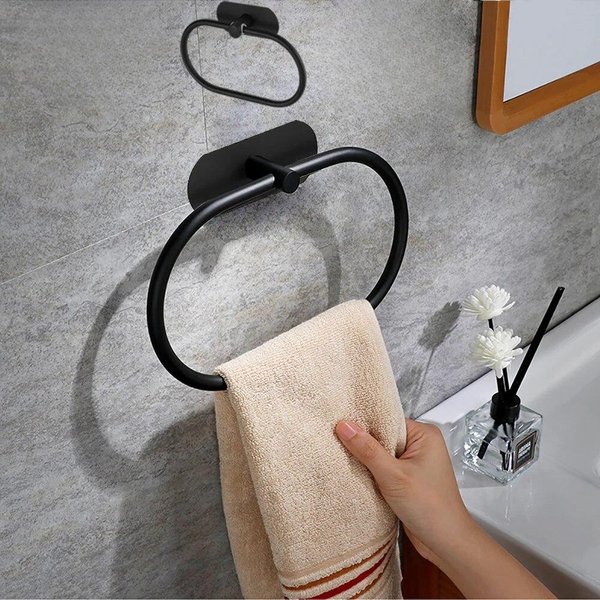 Toallero De Acero Inoxidable Autoadhesivo Para BañO, Toallero Negro, Colgador De Toallas, Barra De Aro, Accesorios De Almacenamiento Para Cocina Negro-image