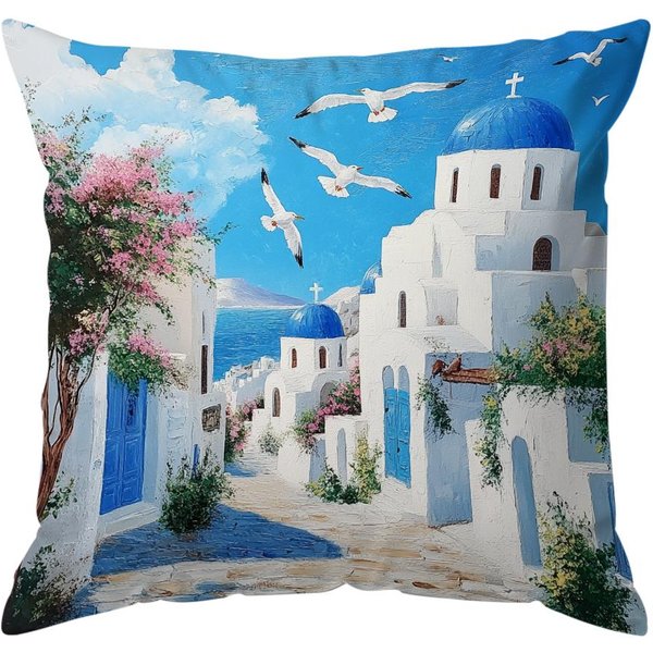 Grecia Santorini Paisaje Cojines Funda De Almohada Funda De CojíN CojíN Decorativo DecoracióN De Sofá Funda De CojíN Hogar Coche Sofá DecoracióN 45X45Cm Blue-image