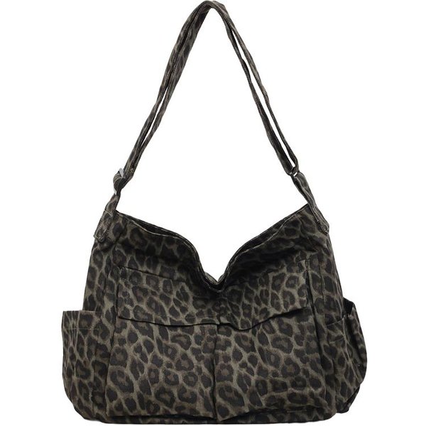 Bolsos De Hombro De Lona De Gran Capacidad Unisex Paquetes De Herramientas Camuflaje Bolsos Cruzados De Tela De Leopardo Bolsos Mensajeros De Corea Verde-image