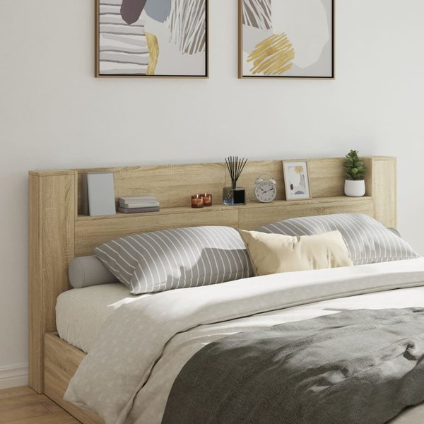 Vidaxl Cabecero Con Estante Y Led, Roble Sonoma, 220X16,5X103,5 Cm-image