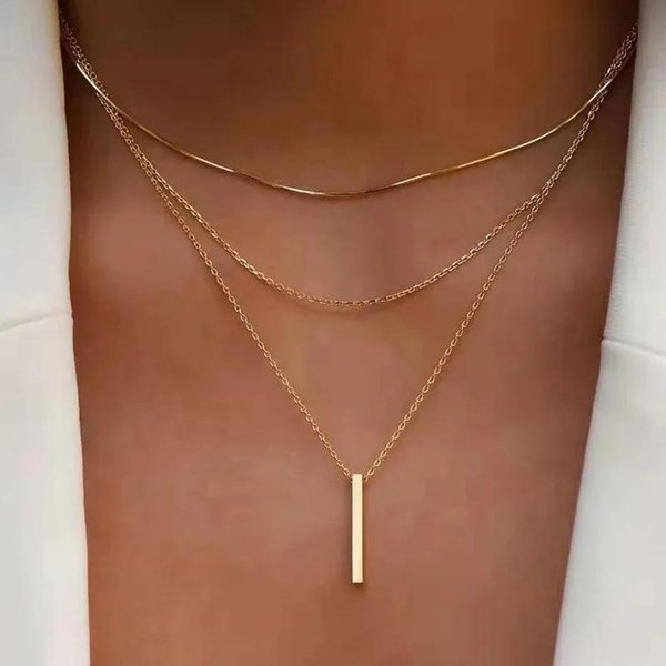 Vintage Boho Wielowarstwowy Minimalistyczny Naszyjnik Dla Kobiet Wisiorek PałEczka ŁAńCuszek Naszyjnik ObrożA Collares Modna BiżUteria-image