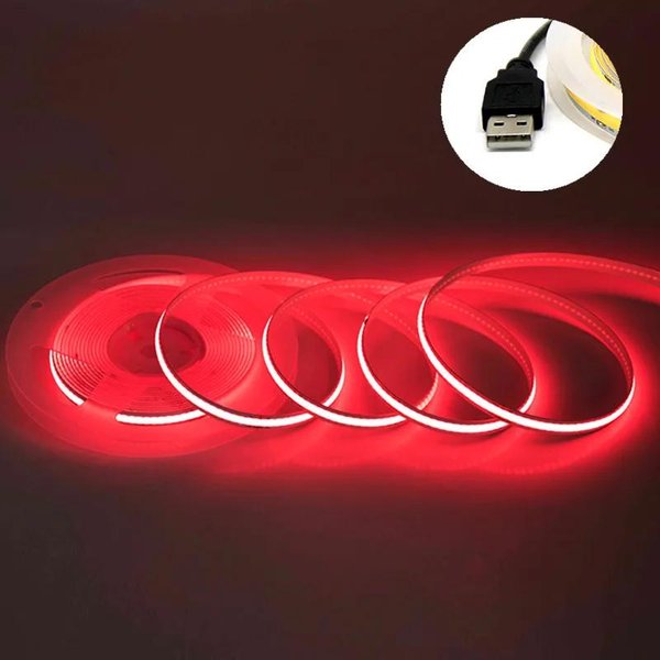TaśMa COB DC 5V USB 320 Diod Led/M BiałY/Lodowy BłęKit/RóżOwy/żółTy/RóżOwy/Czerwony Elastyczna WstążKa Lina Nocna Lampka Nocna PodśWietlenie TV TaśMa LED 0.5M Czerwony-image
