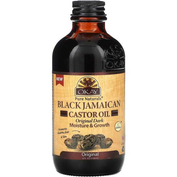 Okay Pure Naturals, Czarny Jamajski Olej Rycynowy, Oryginalny Ciemny, 4 Fl Oz (118 Ml) Beige-image