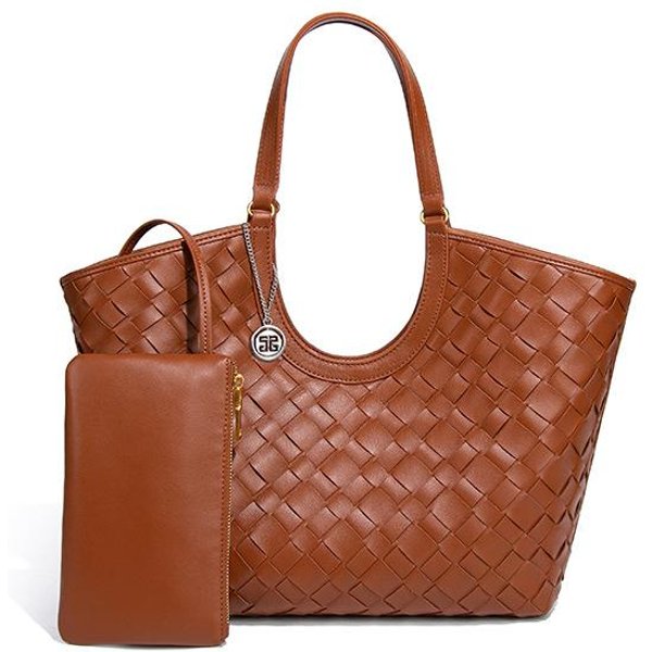 Bolso Retro Y Moderno De Un Solo Hombro Para Debajo Del Brazo, Bolso Tejido A Mano De Alta Calidad Para Mujer, Bolso Tote De Alta Gama Para Madre Con Asa, Tipo Cesta De Verduras Brown-image