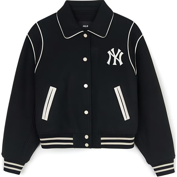 MLB New York Yankees Cuello Polo Casual Deportivo Chaqueta De Manga Larga Para Mujer Chaquetas Negro 3FJPV1046-50BKS XS Black-image