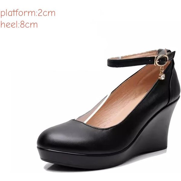 8Cm 10Cm Eleganckie Wygodne Buty Z Prawdziwej SkóRy Damskie CzółEnka Platforma 2025 Wiosna Jesień Wysokie Obcasy Koturny Buty Model Biurowy 39 Black-image