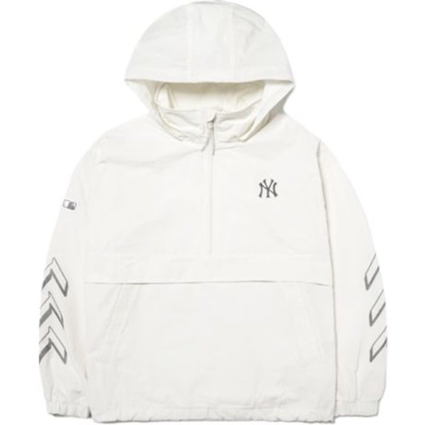 MLB New York Yankees Chaqueta Holgada Con Media Cremallera Y Capucha Chaqueta Unisex Marfil 3AWJ14014-50IVS XL White-image