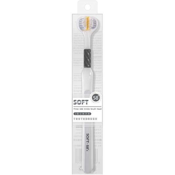 Cepillo De Dientes De Tres Lados De Cerdas Suaves Para Adultos, Cepillo De Dientes Ultrafino Con Cerdas Suaves Para El Cuidado Bucal, Limpieza Bucal. Blanco-image