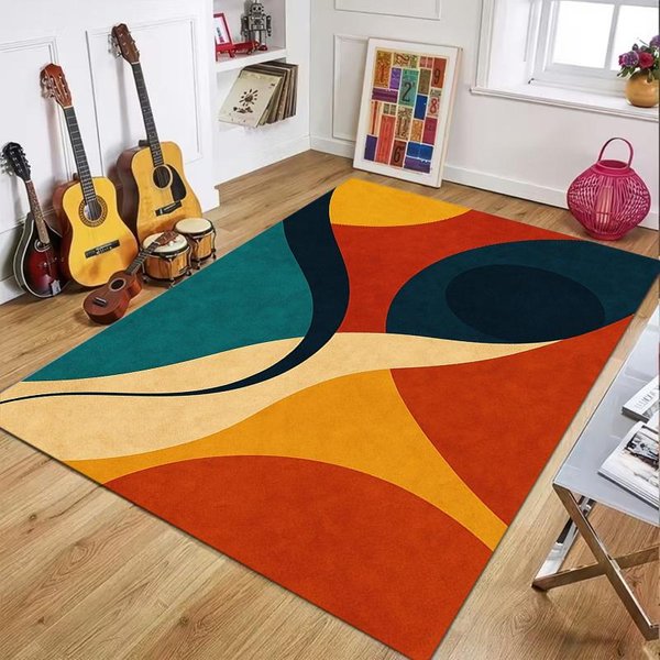 Retro Abstrakcyjny Dywanik MięKki AntypośLizgowy Zmywalny Dywan Vintage Nowoczesny Geometryczny Chodnik PodłOgowy Do Salonu Sypialni Minimalistyczny 40X60Cm-image
