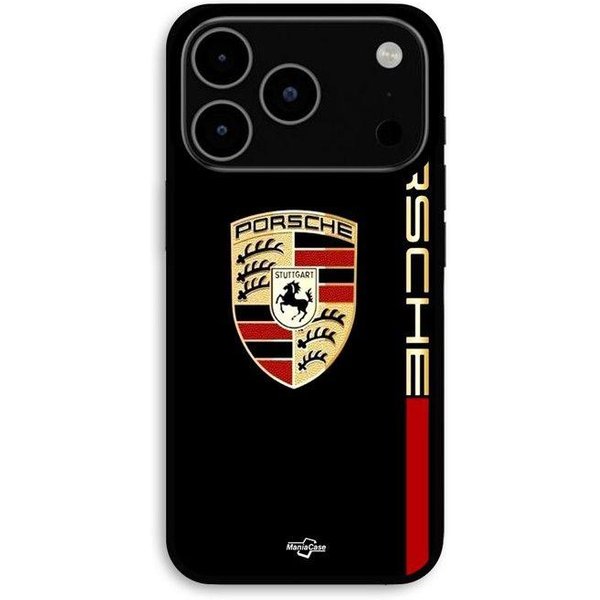 Funda Para Iphone 17 Pro Logo Porsche Rojo Y Dorado Fondo Negro Maniacase Negro-image