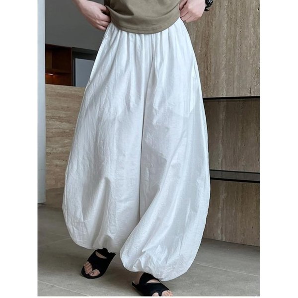 Oversized Bloomers Lato Elegancka Moda Damskie Spodnie Latarnie Casualowe LuźNe OddychająCe BawełNiane Spodnie Z Szerokimi Nogawkami XL Gray-image
