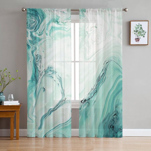 Turkusowe Przezroczyste ZasłOny Z Teksturą Marmuru Do Dekoracji Salonu ZasłOny Okienne Do Kuchni ZasłOny Tiulowe Woalowe Organzowe W135 X H160Cm X1&Grommet Top-image