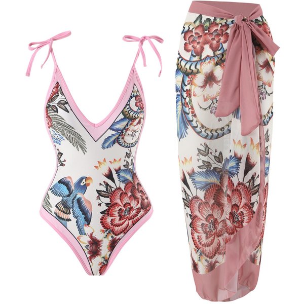 Nuevo Traje De BañO Sexy De Una Pieza De Dos Piezas Para Mujer, Conjunto De Traje De BañO Con Falda De Gasa Para Vacaciones S Gray-image