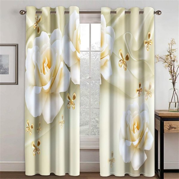 ZasłOny 3D RóżE Czerwone ZłOte Niebieskie Kwiatowe Romantyczny WystróJ Luksusowy Salon Sypialnia Kuchnia Balkon 2 Panele 70W245H(Cm)X2Pcs&Grommet Top-image