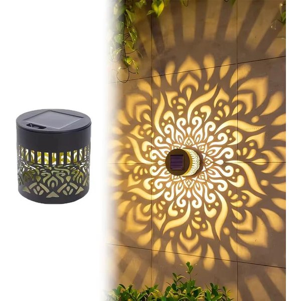LáMpara De Pared Linterna Mandala Solar LED Impermeable Para Exteriores LáMpara De Valla Para JardíN CéSped Finca Porche Patio DecoracióN Luz De Pared Warm Yellow-image