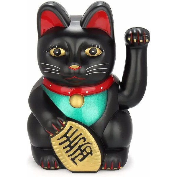 Gato De La Suerte Chino Gato De La Fortuna Agitando La Mano Gato Hombre Dorado Maneki Neko Lindo Gato EléCtrico De La Suerte Cajero Regalo De Apertura De Tienda Nueva Para La Buena Suerte Negro-image