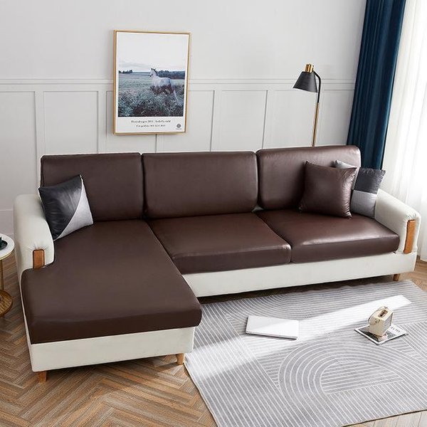 Wodoodporny Pokrowiec Na Poduszkę Siedziska Sofy Dla Sofy 3-Osobowej W KształCie L Salon Ochraniacz Ze SkóRy PU Elastyczny Zdejmowany Pokrowiec MożLiwy Do Prania Back Cushion Cover Kawowy-image