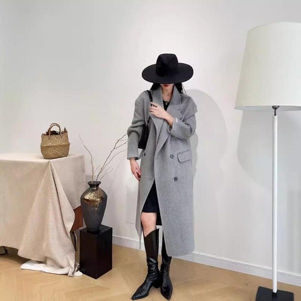 Nuevo Abrigo De Lana De Doble Cara De OtoñO E Invierno, Abrigo De Lana Informal Holgado De Estilo Coreano Largo M Gris-image