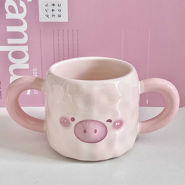 Prezent Urodzinowy Dla Dziewczynek Urocza MałA śWinka Ceramiczny Kubek Kubek O DużEj PojemnośCi Z Pokrywką Na Prezent Dla Najlepszej PrzyjaciółKi PudełKo Prezentowe 401-500Ml-image