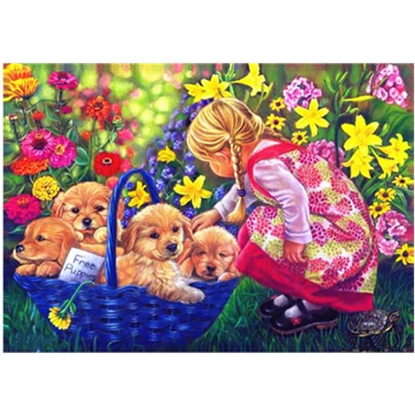 DIY Diamante Pintura Redondo Completo Rhinestone 5D Bordado Flor Cachorro Punto De Cruz 20X30CM-image