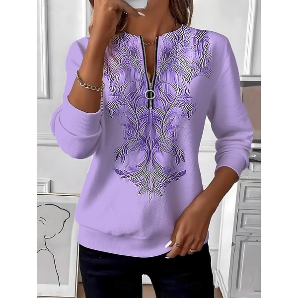 Sudadera PulóVer Para Mujer Sudaderas Con Cremallera GráFico Floral Paisley Moda Casual Manga Larga Cuello Redondo Tops Regulares Ropa De Calle Uso Diario Casual Cremallera 2XL Gray-image