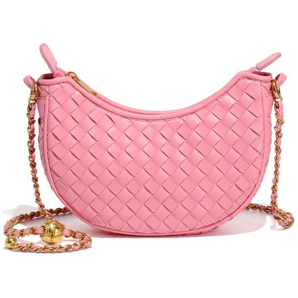 Bolsos De Mujer, Bolsos En Forma De Media Luna, Bolsos Trenzados De Hombro De Moda, Bolsos Macaron De Luna Creciente, Bolsos Cruzados Casuales De Luna Pink-image