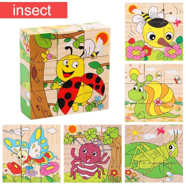 Drewniane Puzzle SześCiostronne Malowane TróJwymiarowe ZwierzęTa Ruchowe Puzzle Klocki Zabawki Edukacyjne Montessori Wczesna Edukacja TMZ-image