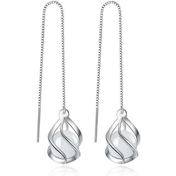 Nuevo Colgante De Plata De Ley 925 Para Mujer Moda Simplicidad Espiral Cadena Para La Oreja LíNea Para La Oreja Forma De Gota Par Pendientes JoyeríA Regalo White-image