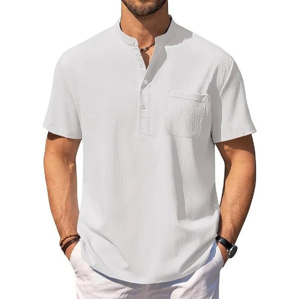 Camiseta De Verano Para Hombre De AlgodóN Lino Ligera Transpirable Estilo Playa Camisetas Manga Corta Casual Tops Vacaciones HawáI Xxxl Blanco-image