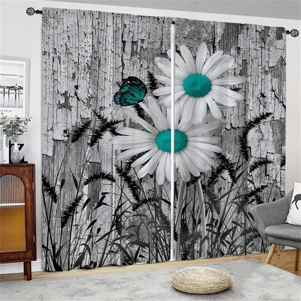 Obraz Olejny Vintage SłOnecznik Kwiat ZasłOny Okienne Rolety Do Salonu Pokoju DziecięCego ŁAzienki Kicthen Drzwi WystróJ Domu 2Szt. W65X60H(Cm)X2Pcs&Grommet Top-image