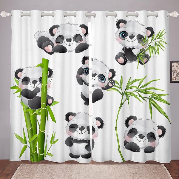 Urocze ZasłOny Z Pandami Dla Dziewczynek ChłOpcóW Dzieci KreskóWkowe Pandy Wielkie ZasłOna Okienna Do Sypialni Salonu Dekoracja ZasłOny Okienne W85 X H200Cm X 2&HOOK-image