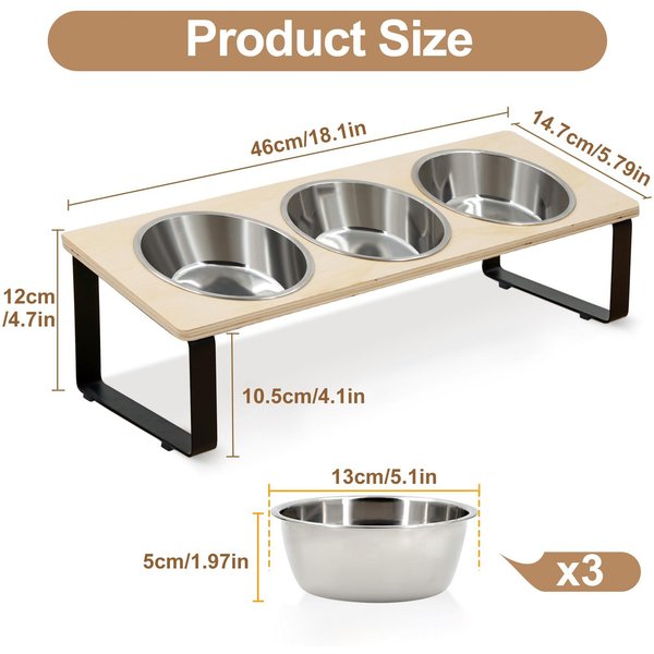 Comedero Elevado Para Gatos 15° Inclinado Suministros Elevados De AlimentacióN Y Bebida Mascota 3 Tazones De Acero Inoxidable Con Soporte Para Gatos Cachorros-image