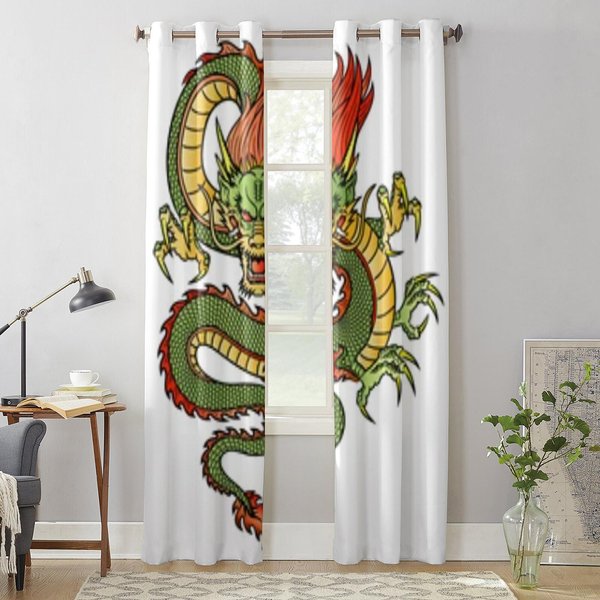 Tradycyjna ZasłOna Okienna Ze Smokiem Dla Dzieci Domowe Rolety ZasłOny Do Salonu Sypialni ZasłOny Okienne 135W X 60H(Cm) X1 White-image