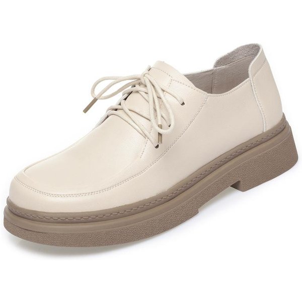 Zapatos De Primavera Para Mujer Con Suela Gruesa, Cordones, Cuero Suave, Punta Redonda, TacóN Grueso, Mocasines, Suela Blanda Elevada, Mary Jane 36 White-image