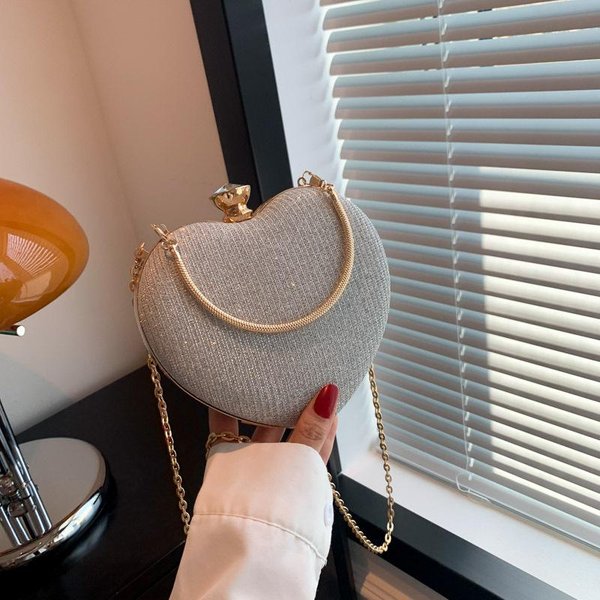 Bolso De Mano En Forma De CorazóN Para Mujer, Bolso De Noche Para Fiesta De Boda, Mini Bolso De Mano Con Cadena, Bolso De Noche Para CóCtel Y GraduacióN Oro-image
