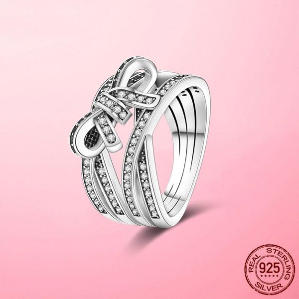 Anillos De Dedo Con Lazo Para Mujer Nuevo Anillo De Dedo Brillante Y Pulido De Plata De Ley 925 Para Bodas Compromisos JoyeríA Fina Regalo 7 White-image