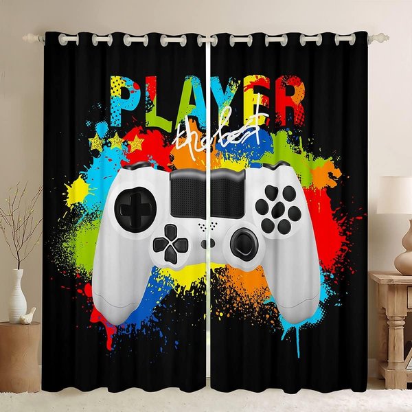 KreskóWkowy Gamer Kontroler Gamepad ZasłOny Okienne Dla Dzieci Do Sypialni DziecięCej Pokoju Dziennego ŁAzienki Kuchni Drzwi Holu Dekoracja Domu W50 X H130(Cm)X2&Grommet Top-image