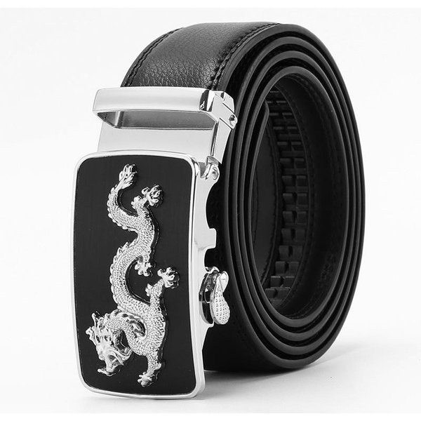 CinturóN De Cuero De Vaca De Dos Capas Con Hebilla AutomáTica Para Hombre CinturóN De Cuero De Vaca Coreano De Negocios DragóN Leopardo 110-130CM-image