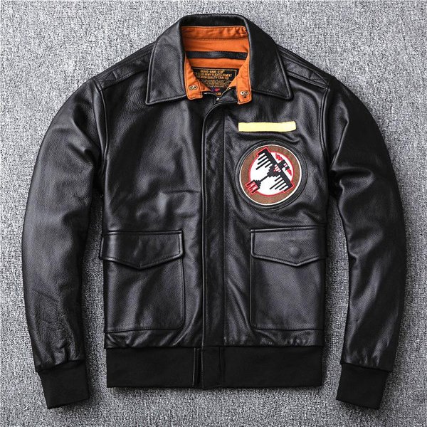 Kurtka SkóRzana Air Force Flight Suit Head Layer MęSka Kurtka Baseballowa Z KróTkimi Klapami Ze SkóRy BydlęCej Wiosna I Jesień 3XL Black-image