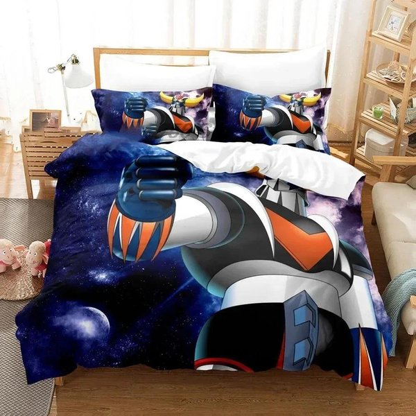 Goldorak Druk 3D Grendizer Drukowany Zestaw PośCieli Poszwa Na KołDrę Poszewka Na Poduszkę Zestaw PośCieli Arkusz Lniany Poszwa Na KołDrę Rozmiar PełNy Queen King AU Single 140X210Cm-image