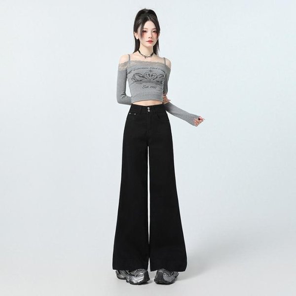 Hermosos Jeans De Tiro Alto Ligeramente Acampanados Para Mujer Sin Piernas Pantalones De Campana Para Mujer Delgados Y Sueltos XL Gray-image